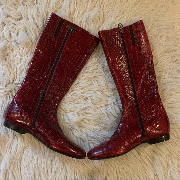 Donald J. Pliner Red Crocodile-Embossed Boots 8.5 - Picture 5 of 12